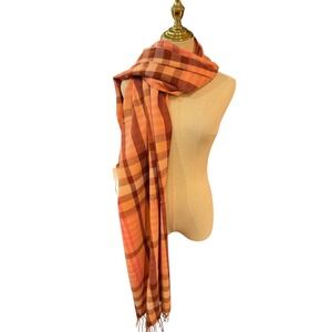 J. Crew Plaid Fringe‎ Scarf Orange Pink Brown  New With Tags Oversized Tartan